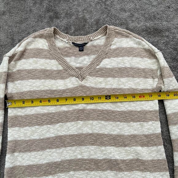 american eagle striped sweater beige cream knit v neck - Picture 5 of 7